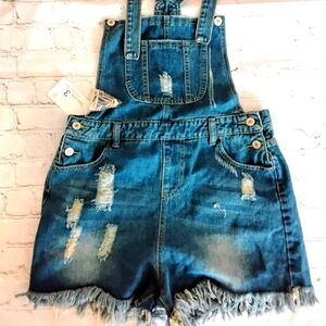 NWT Ladies Distressed Denim Overalls XL